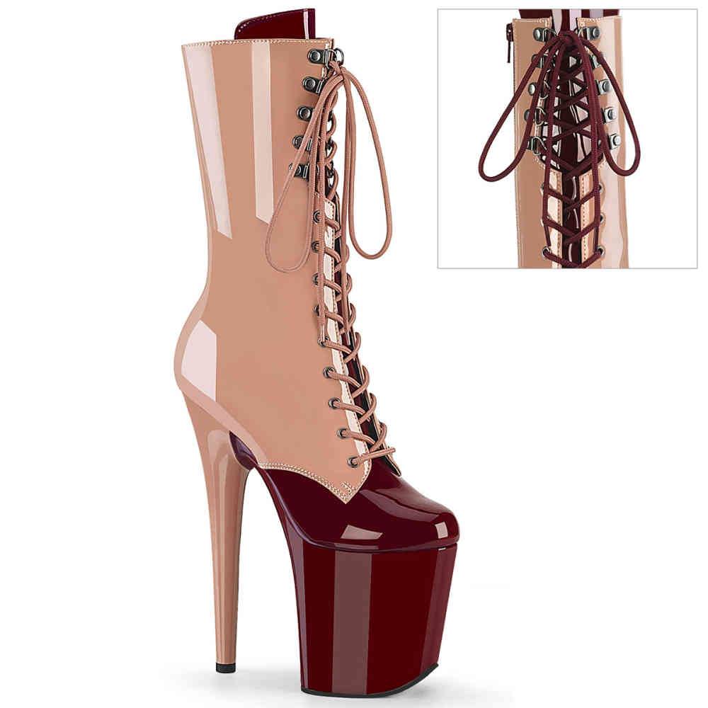 Pleaser - FLAMINGO1054DC Bottes de plateforme, Pole dance chaussures - Crème/Bordeaux rouge Product image